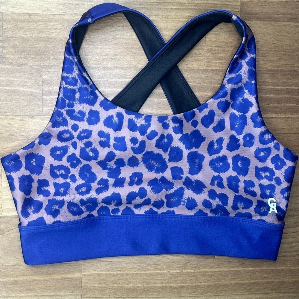 Good‎ American Leopard Print Cross Back Sports Bra Blue Purple Size 2